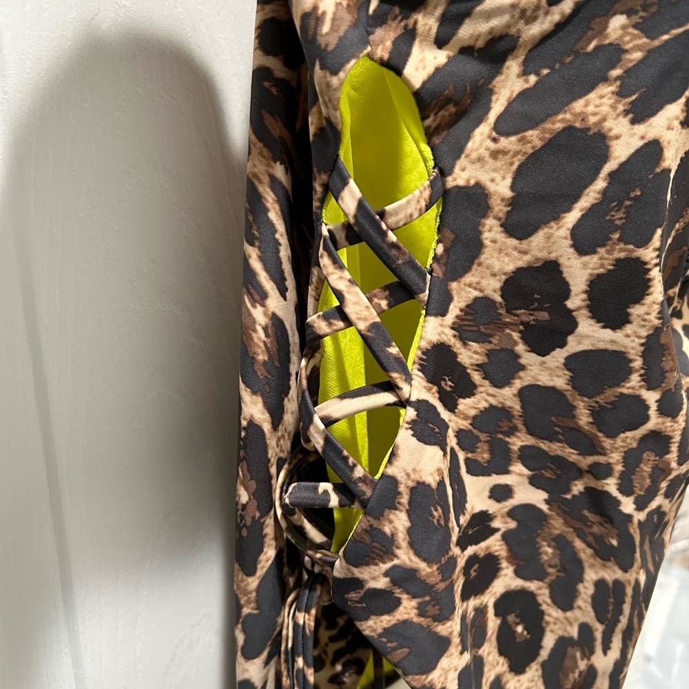 Bar III Beach Cheetah Lace-Up One-Piece Swimsuit - Picture 3 of 8